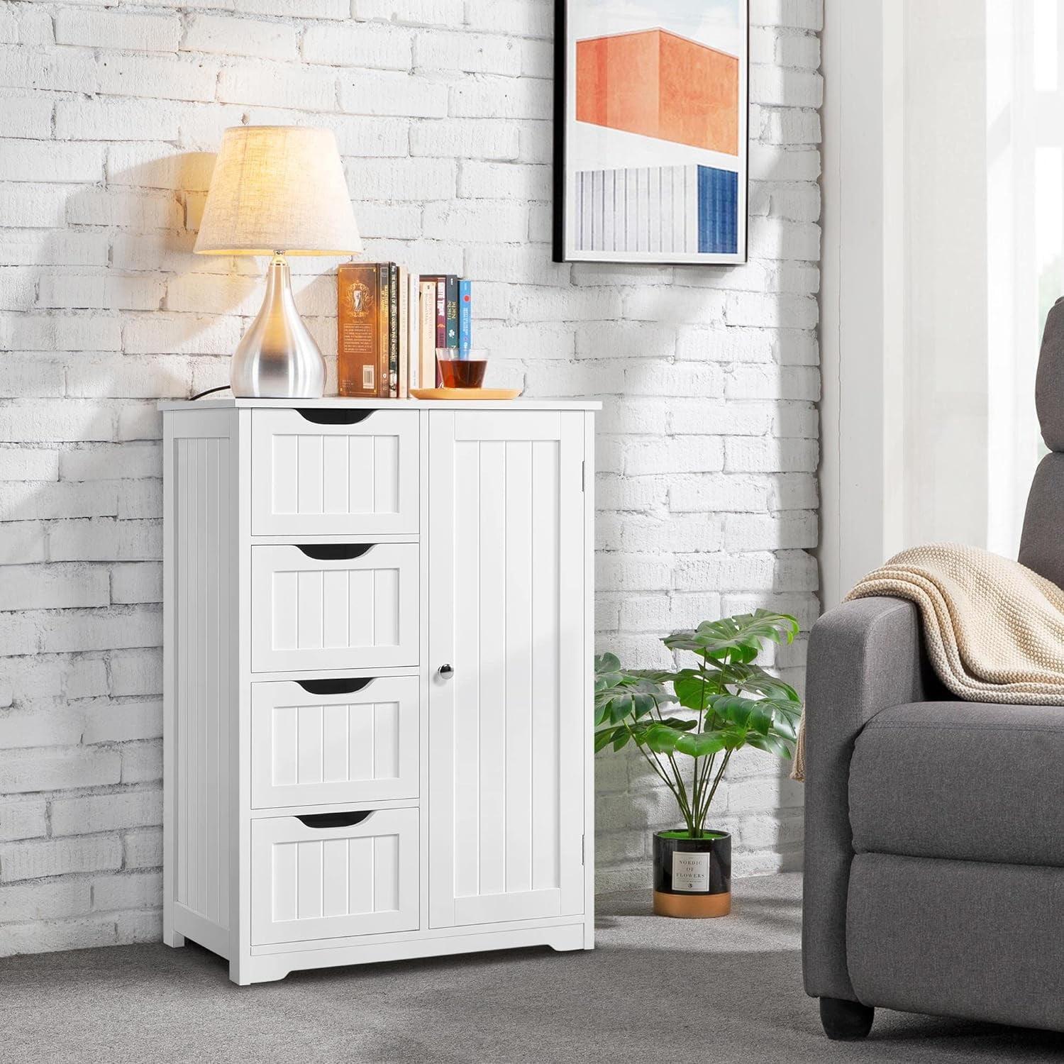 White MDF Living Room Cabinet with Adjustable Shelving