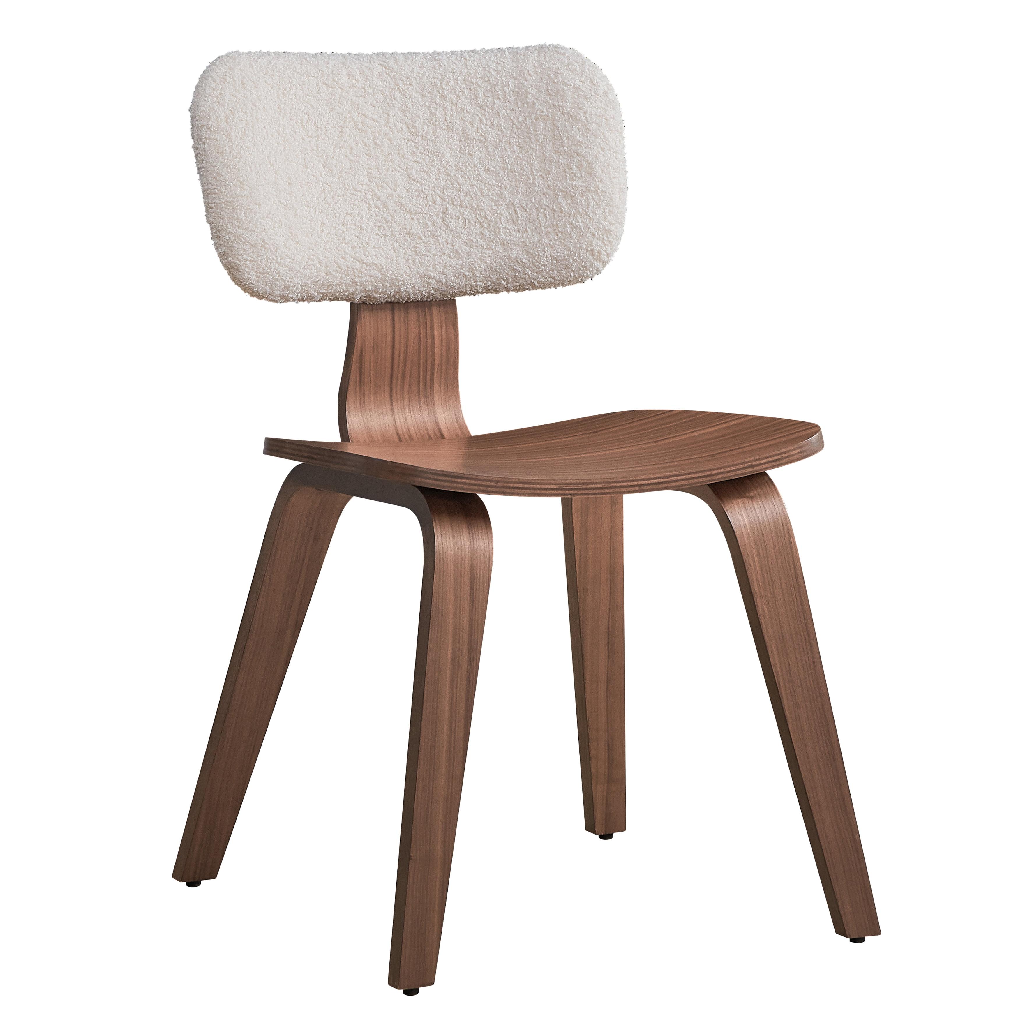 Casson Side Chair (Set-2), White Boucle & Walnut Finish (Set of 2)