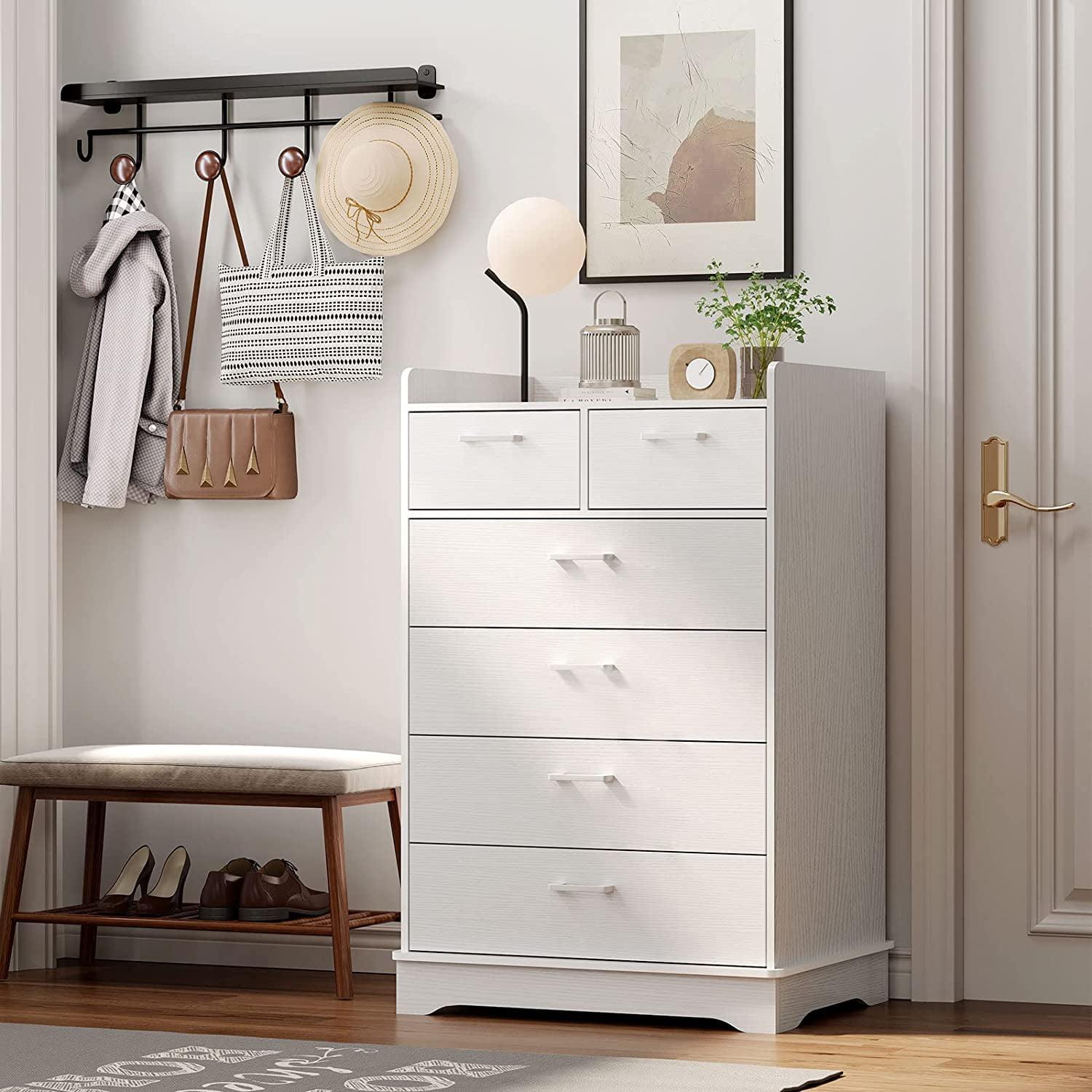 Homfa White Dresser with 6 Drawers, Vertical Chest of Drawers Wood Storage Cabinet for Bedroom Living Room