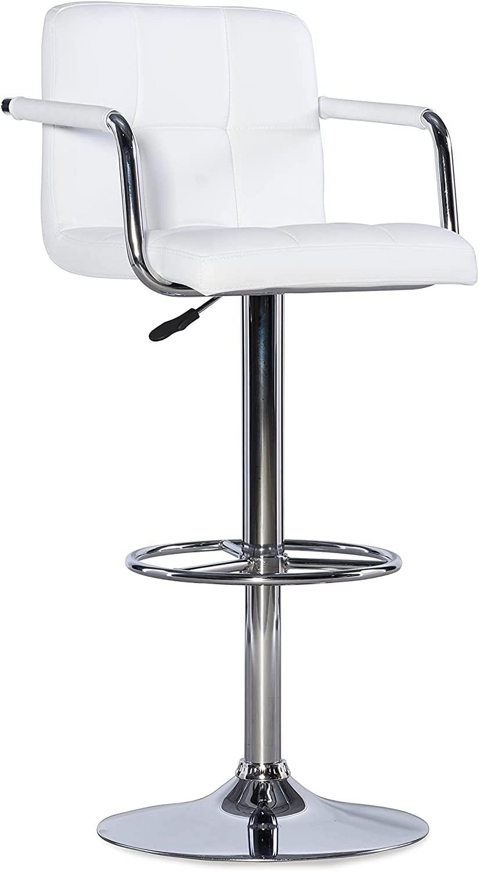 Boyd Adjustable White Faux Leather Swivel Bar Stool with Chrome Metal Base