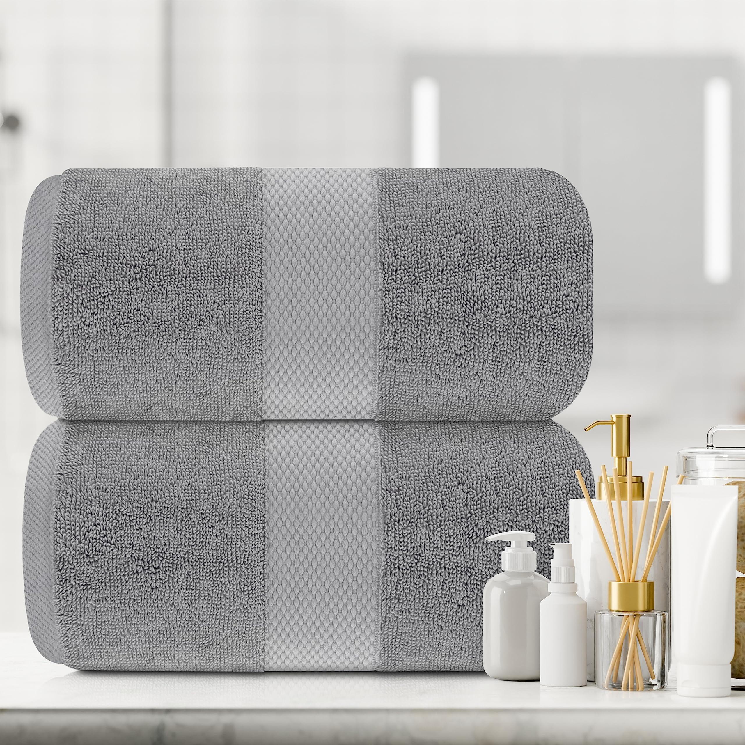 White Classic Luxury 100% Huge Cotton Bath Sheets Set of 2 - 35x70" Light-Grey