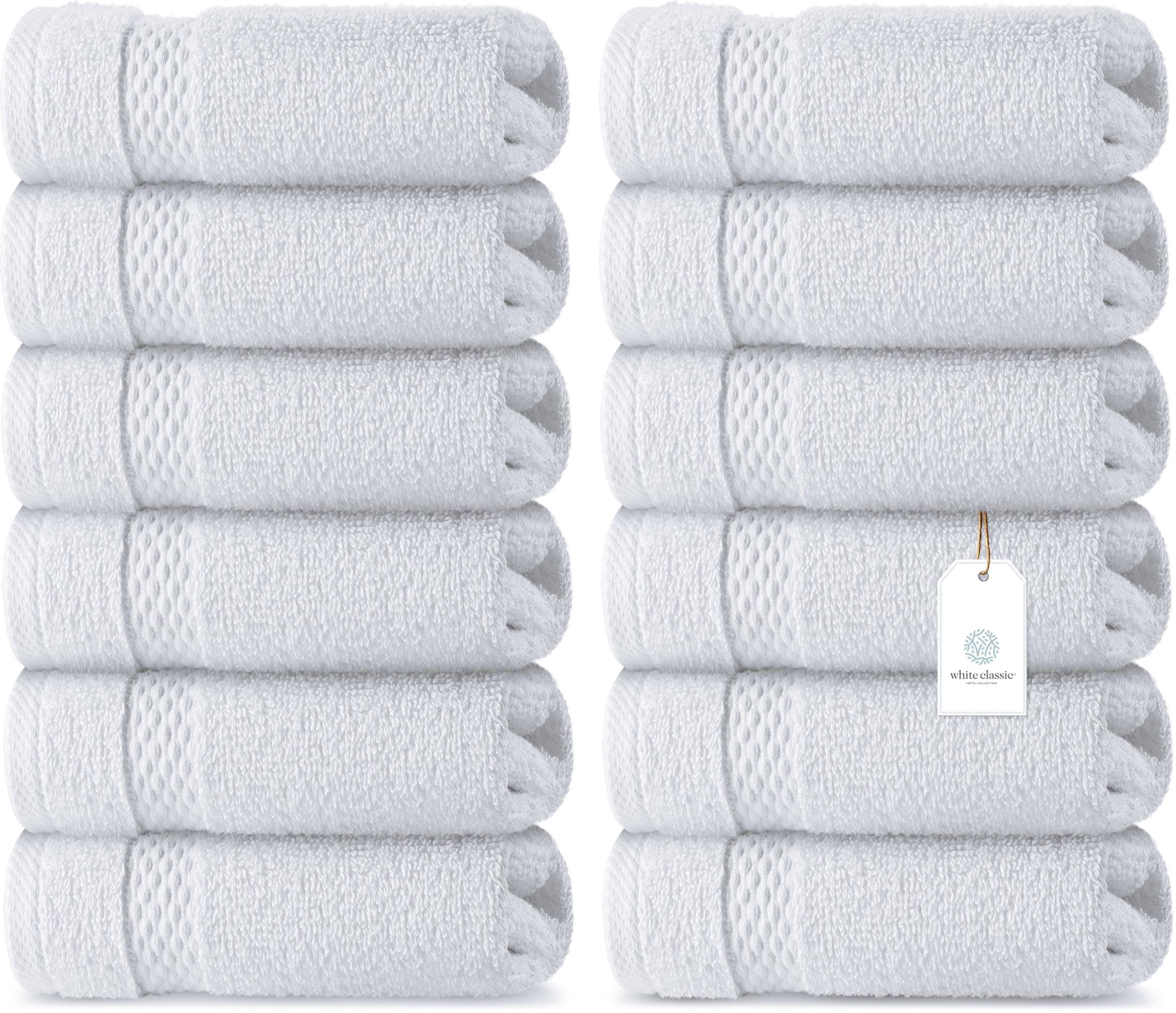 White Egyptian Cotton Quick-Dry Washcloth Set, 13x13", 12-Pack