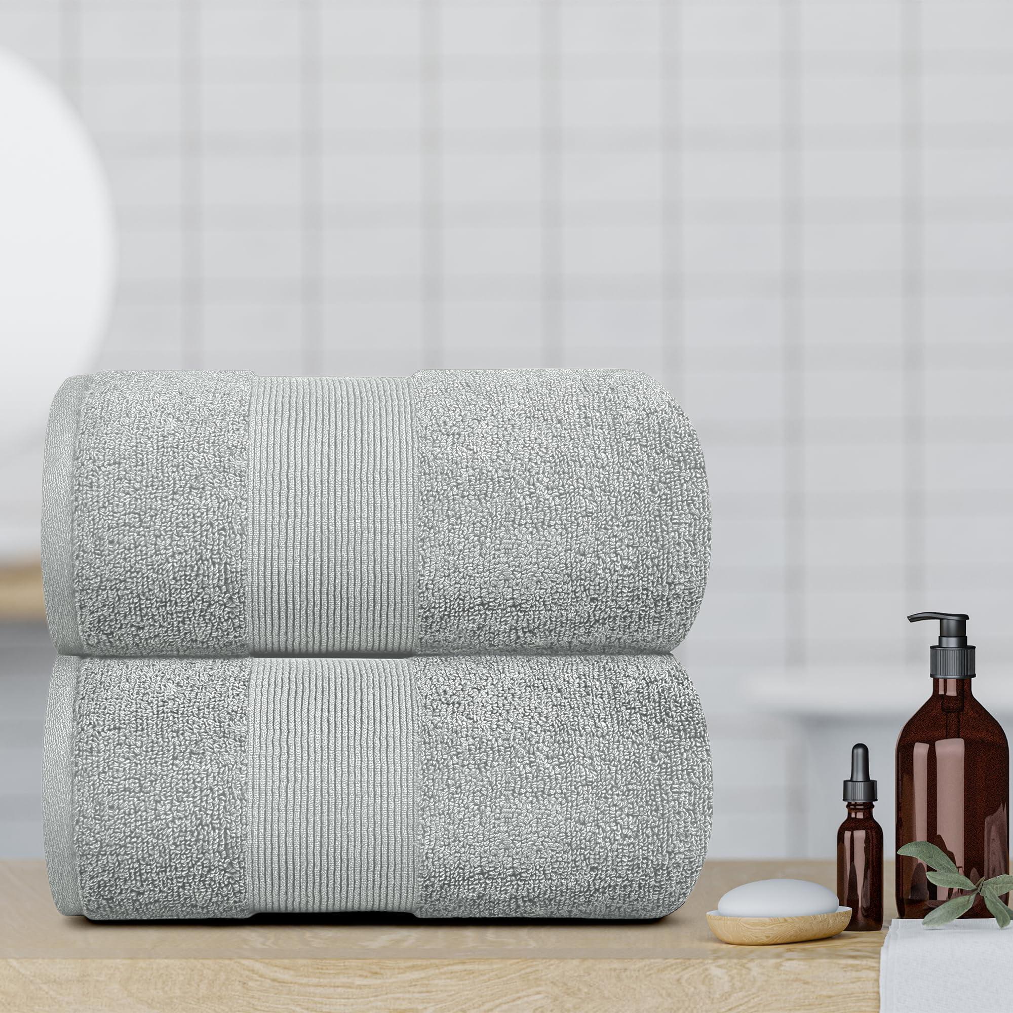 White Classic Luxury 100% Huge Cotton Bath Sheets Set of 2 - 35x70" Light-Grey