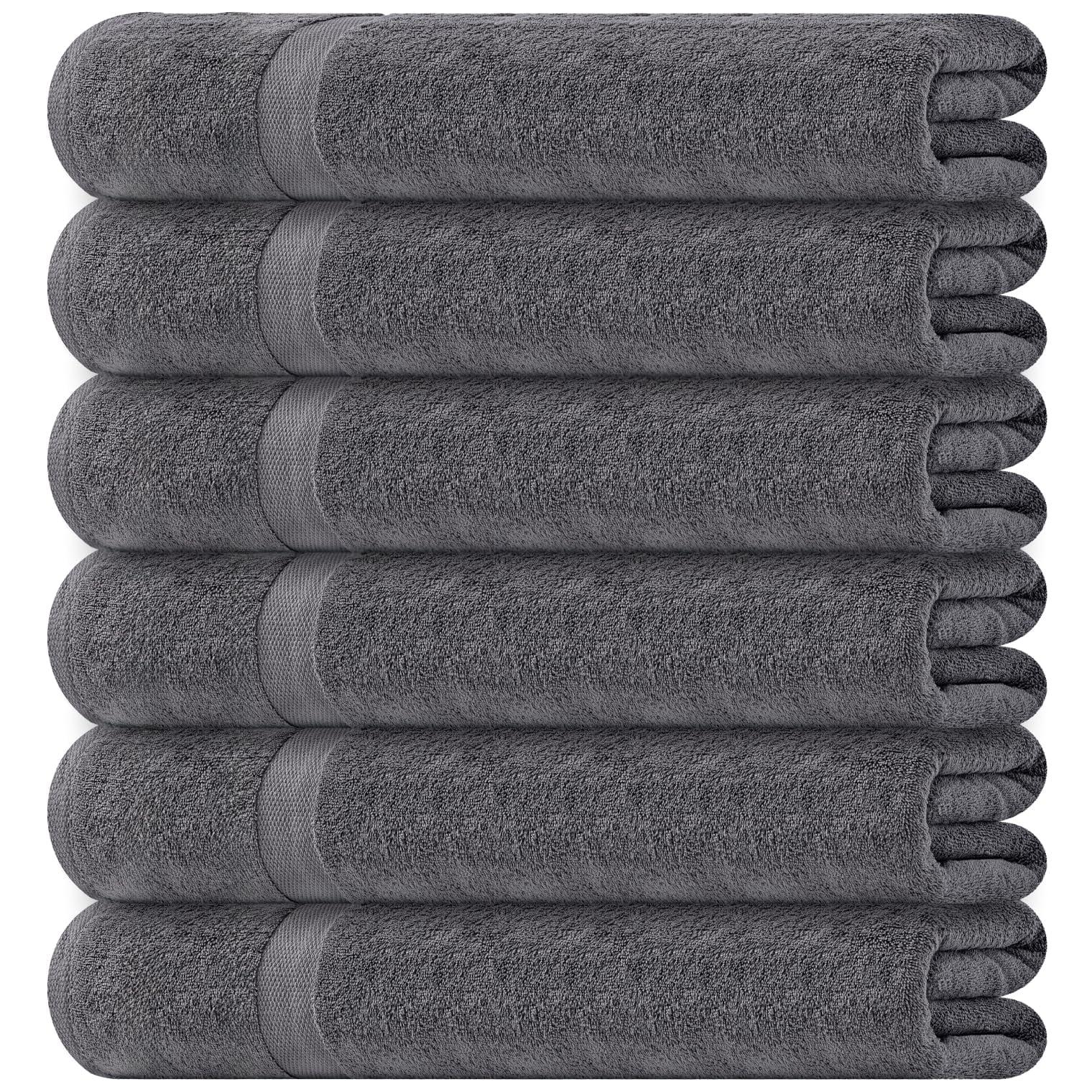 White Classic Juego de Toallas de Baño Pequeñas, Paquete de 6 Toallas de Gimnasio de 22 x 44, Toallas de Baño Finas y Ligeras 100% Algodón para Piscina, Spa, Salón, Juego de 6 Pzas para Uso Doméstico y Profesional, Gris