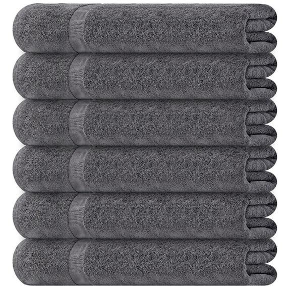 White Classic Juego de Toallas de Baño Pequeñas, Paquete de 6 Toallas de Gimnasio de 22 x 44, Toallas de Baño Finas y Ligeras 100% Algodón para Piscina, Spa, Salón, Juego de 6 Pzas para Uso Doméstico y Profesional, Gris