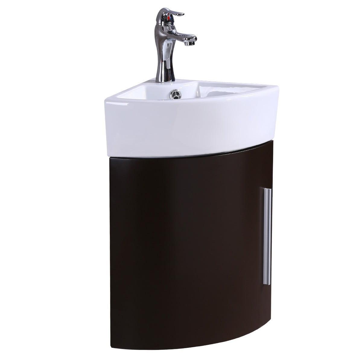 Myrtle Modern Corner Vanity Sink with Dark Oak Cabinet and White Ceramic