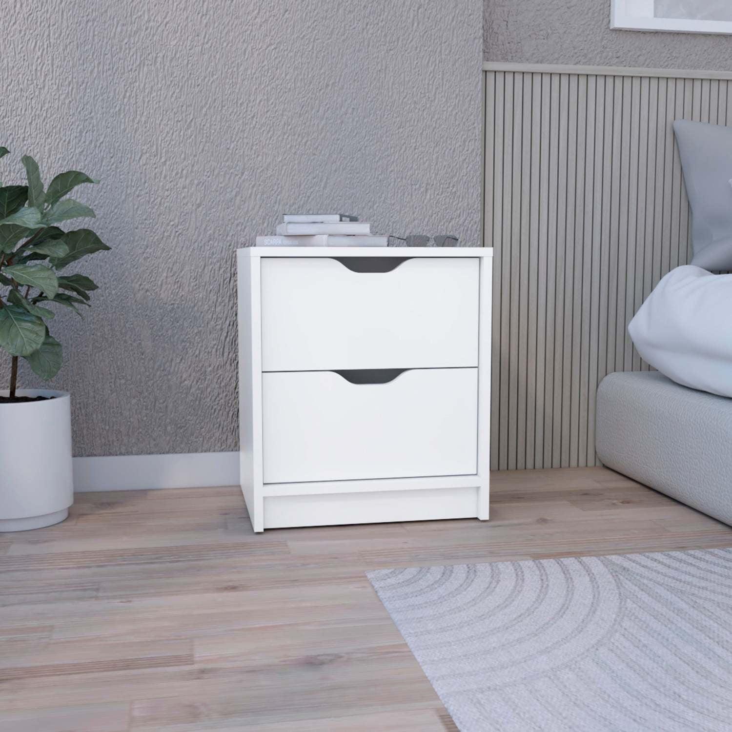 Depot E-Shop DE-MLB8970 14 x 3 in. Houma Double Drawer Nightstand with Bedside Table, White