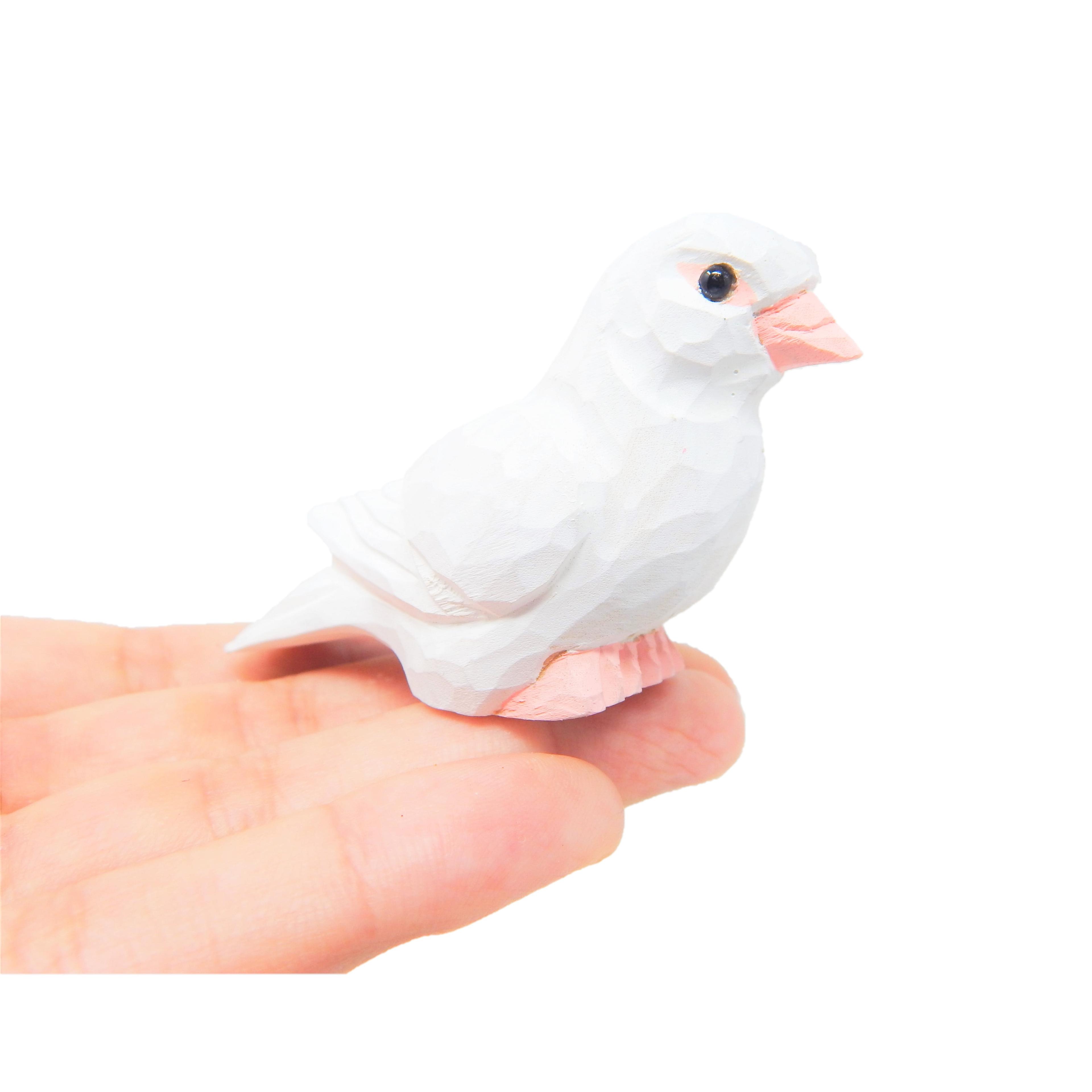 Hand-Carved White Dove Birch Wood Figurine