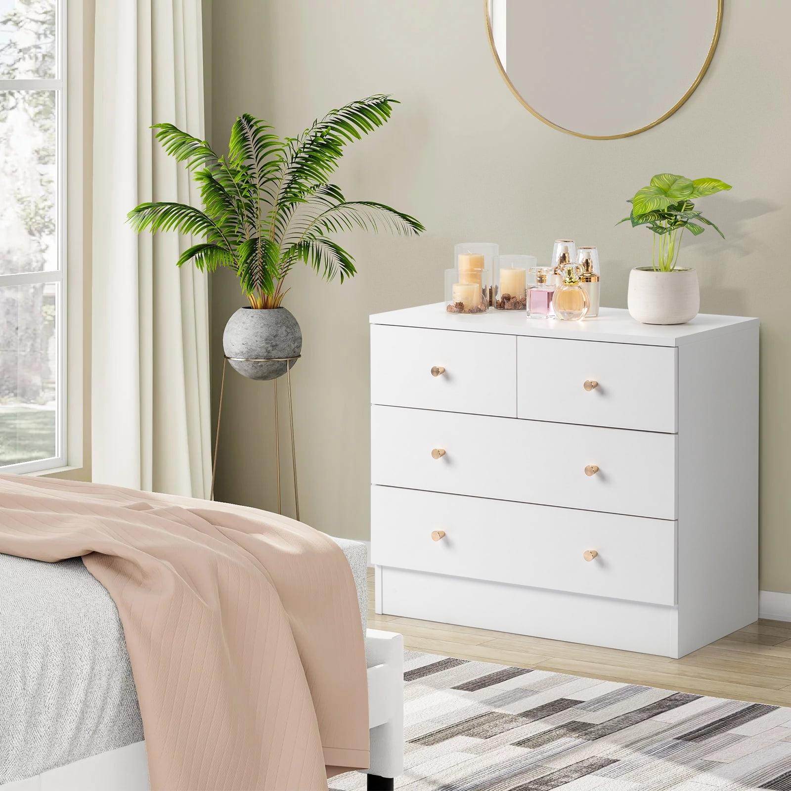 White Drawer Chest, Wood Dresser with 3 Drawer, Drawer Cabinet Storage Drawer Unit, Nightstand for Bedroom
