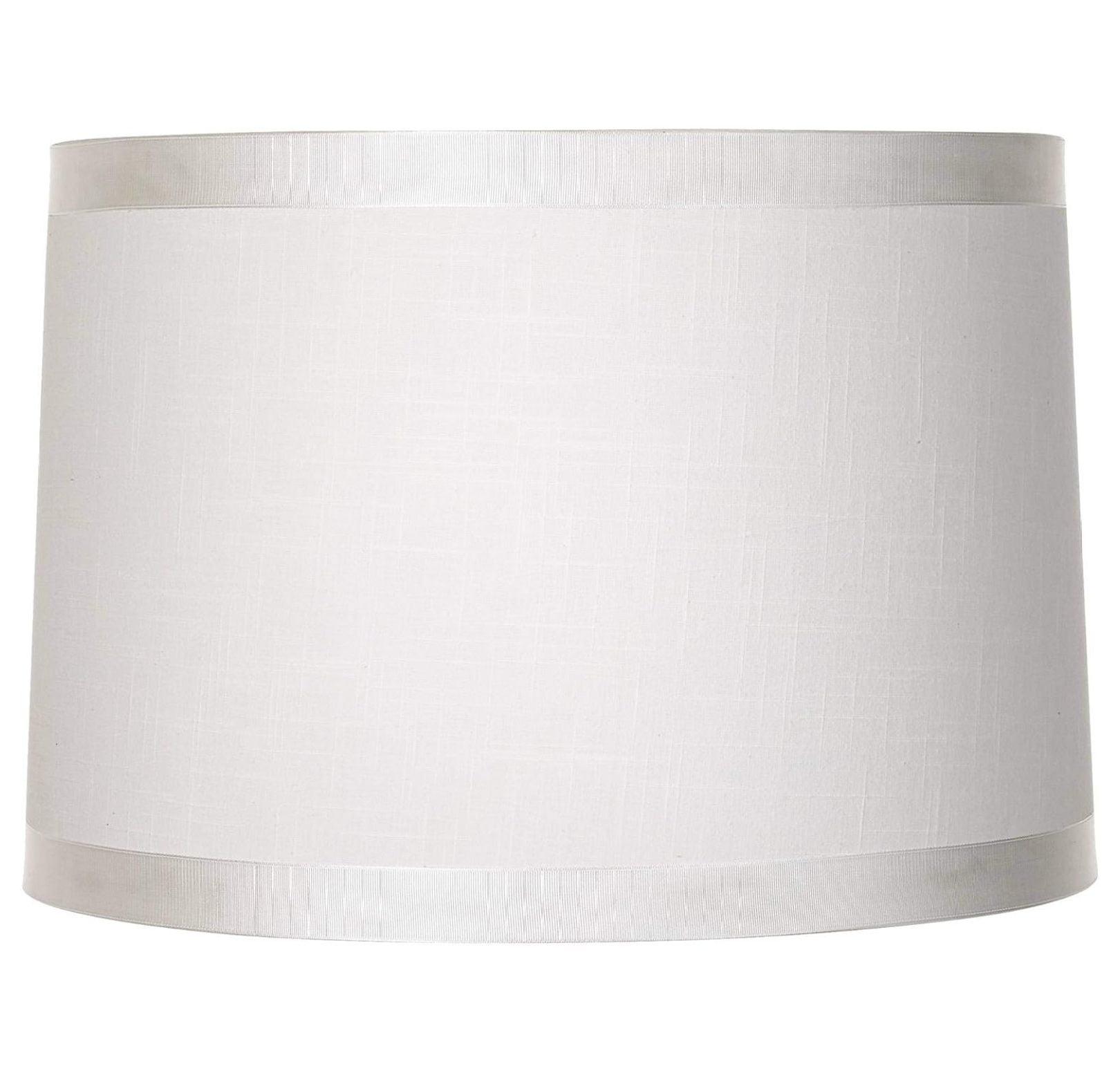 White Fabric Medium Drum Lamp Shade with Harp and Finial