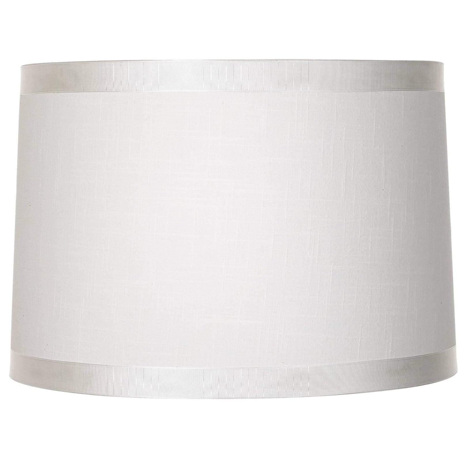 White Fabric Medium Drum Lamp Shade with Harp and Finial