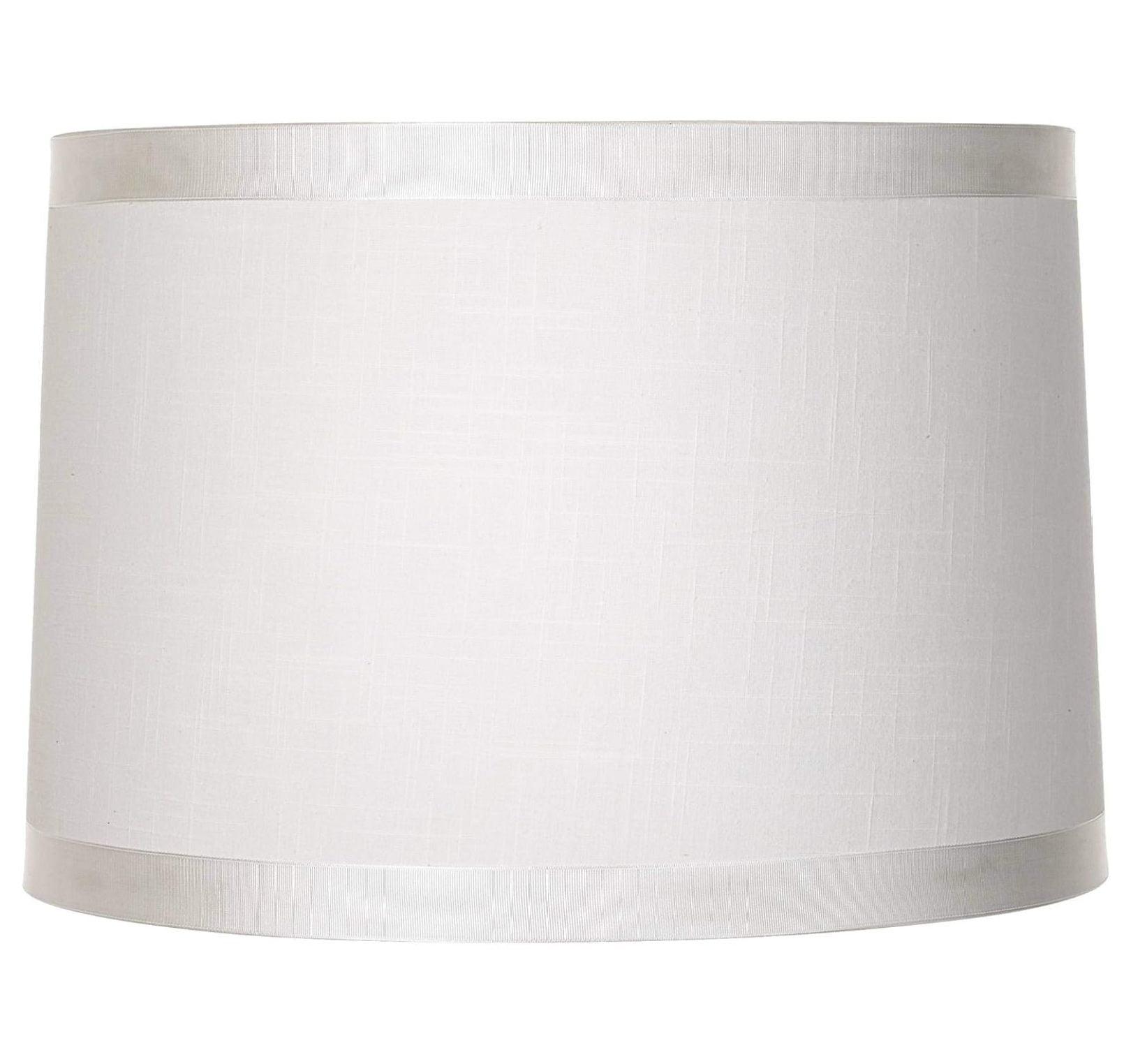 White Fabric Medium Drum Lamp Shade with Harp and Finial