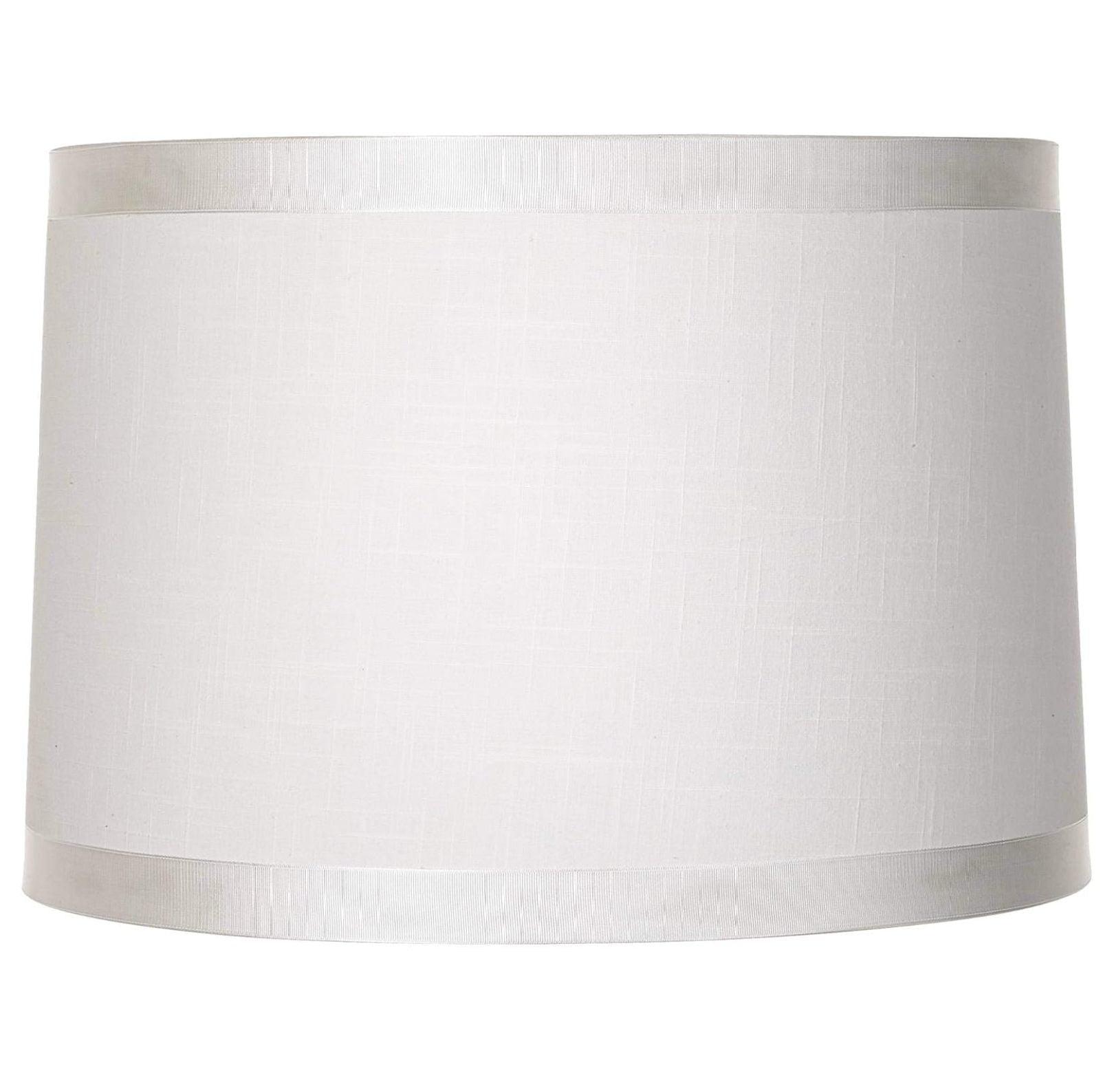 White Fabric Medium Drum Lamp Shade with Harp and Finial