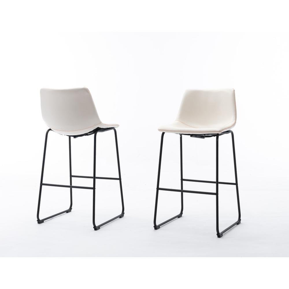 Sleek White Faux Leather Sled-Style Barstools, Set of 2