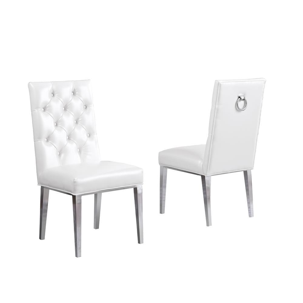 White Faux Leather Tufted Side Chairs with Chrome Legs