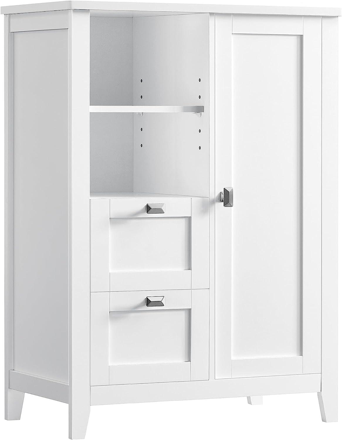 VASAGLE 2 Drawers Bathroom Floor Storage Cabinet, Bathroom Cabinet Freestanding,Kitchen Cabinet with Open Compartment Adjustable Shelves 11.8 x 21.7 x 31.5 Inches White