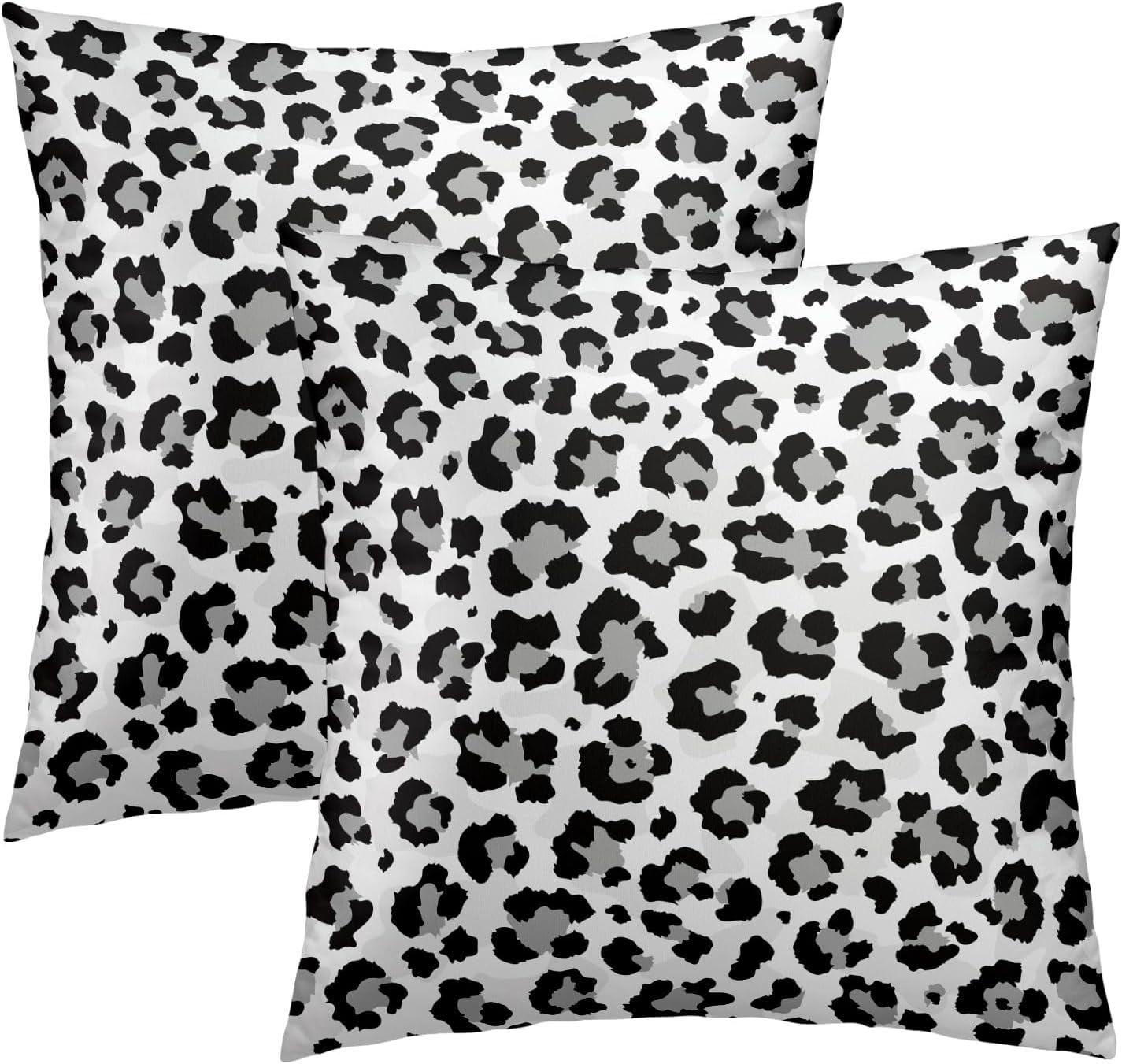 Snow Leopard Print Cotton Polyester Throw Pillow Covers 18" x 18" Set