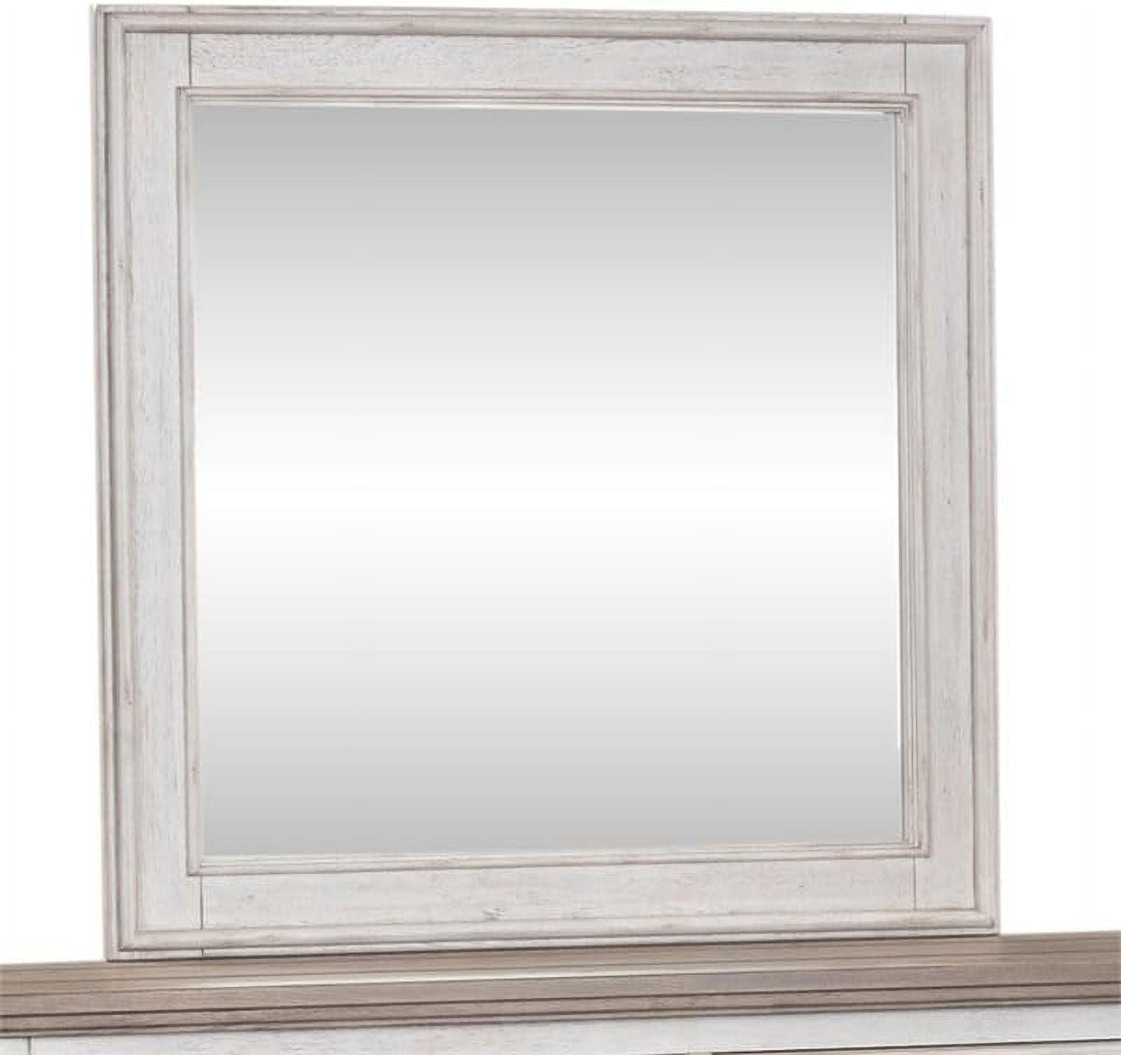 Antique White Square Wood Beveled Mirror