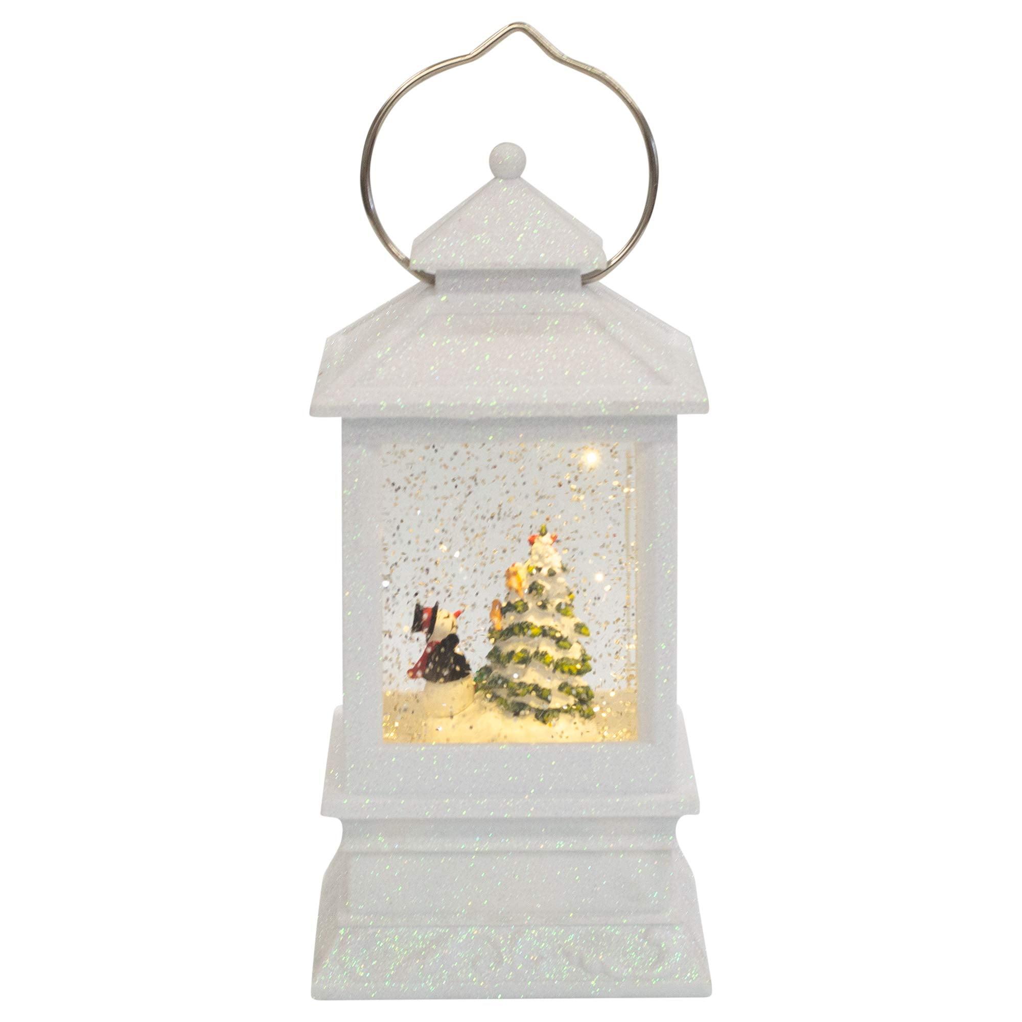 White LED Musical Christmas Snowman Lantern with Glitter