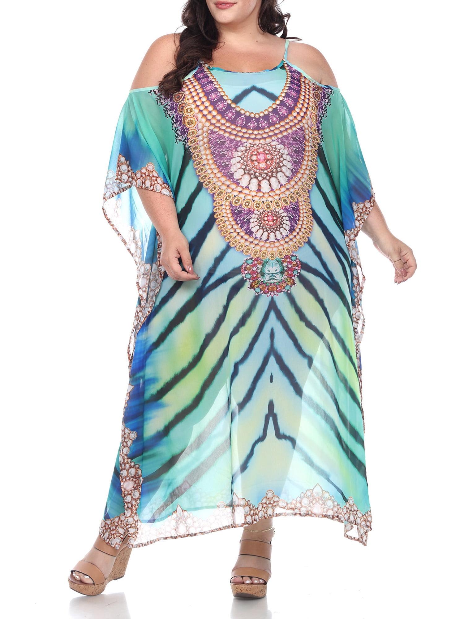 Women's Plus Size Sheer Caftan Maxi Dress Green One Size Fits Most Plus - White Mark