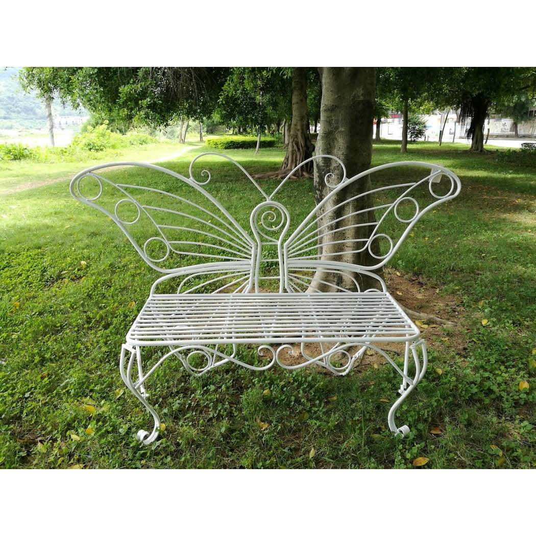 Whimsical White Metal Butterfly Garden Bench - 60"