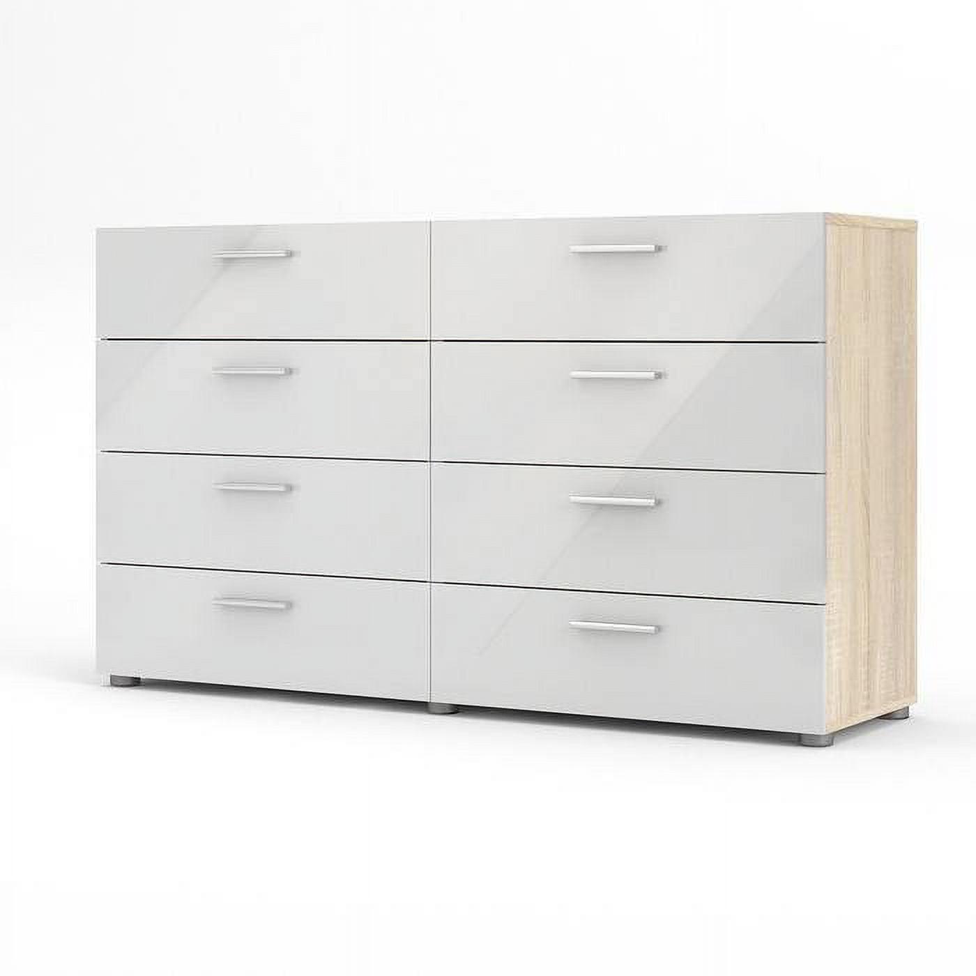 White Modern 8-Drawer Double Dresser with Oak Finish