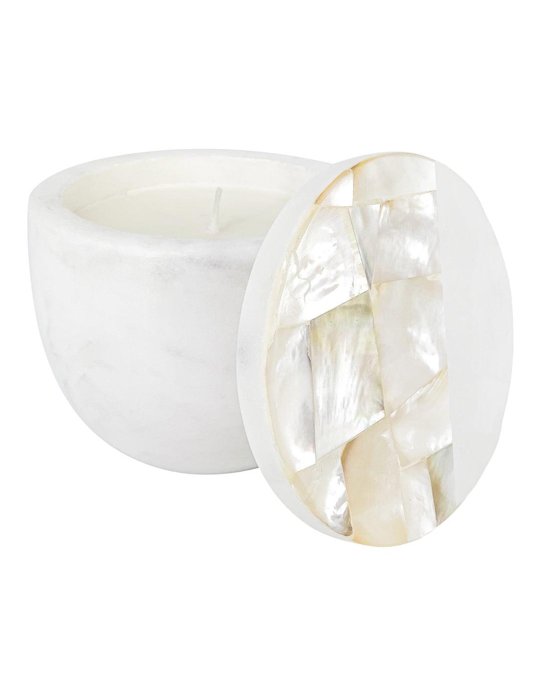 White Mother of Pearl Soy Candle with Marble Jar