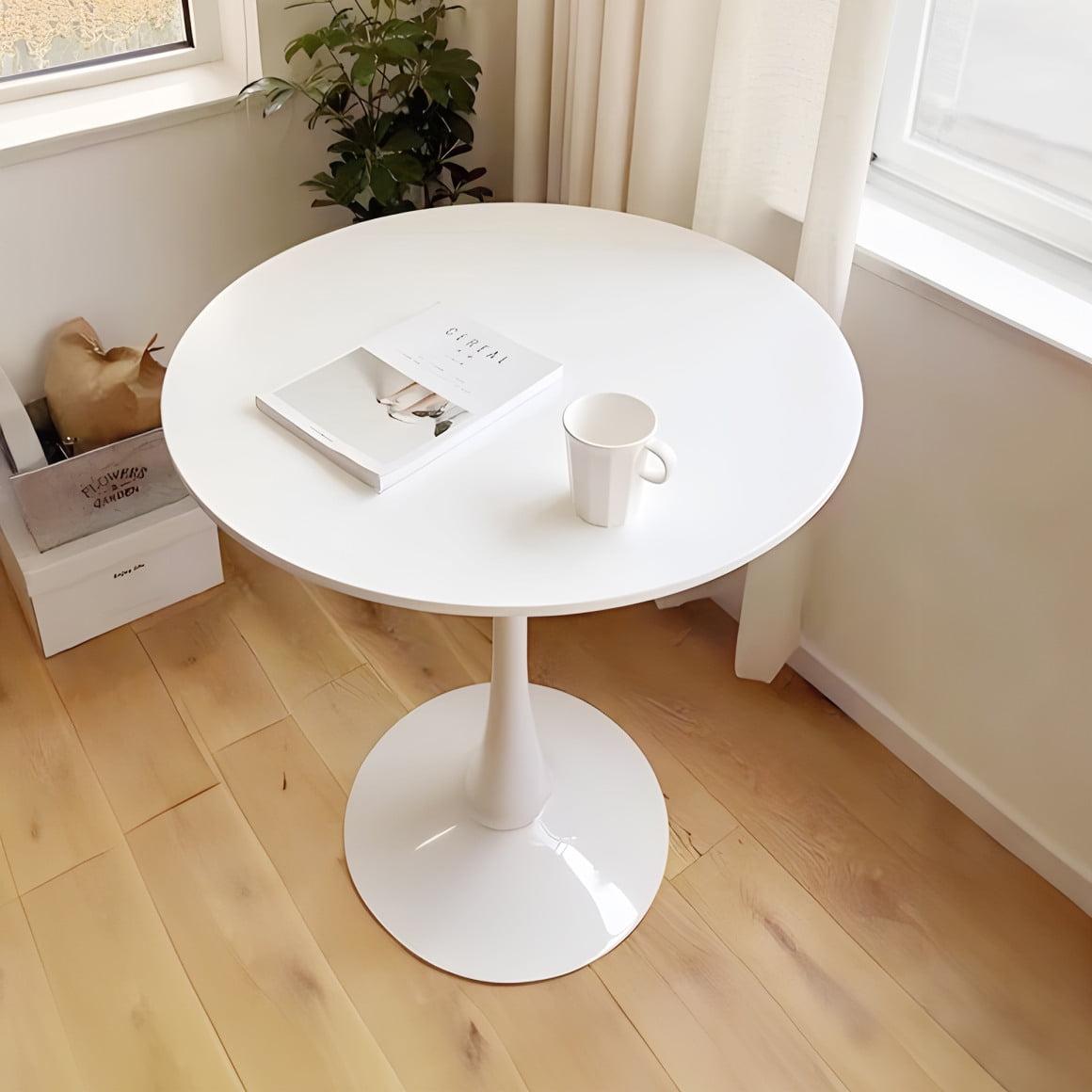 White Round Pedestal Dining Table with MDF Top, 32"