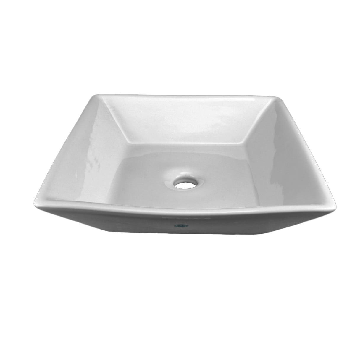 White Ceramic Square Above-Counter Vessel Sink with Reno-Gloss Finish