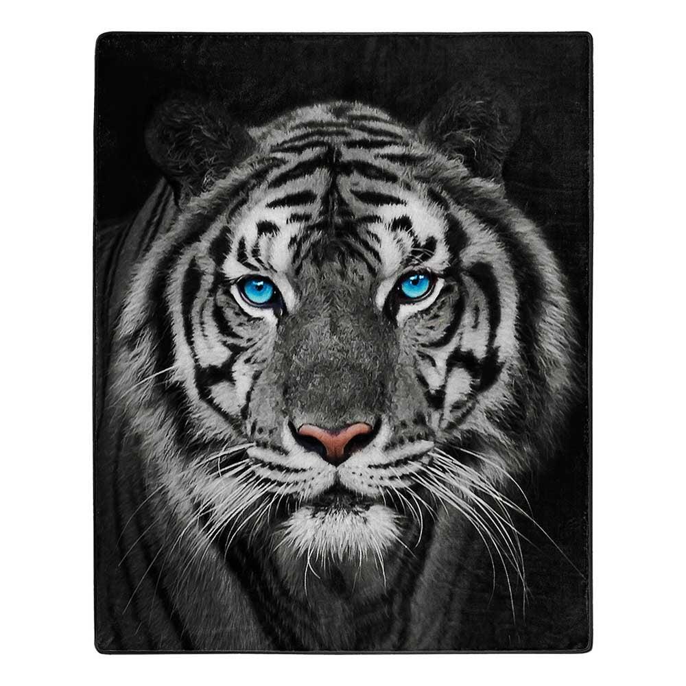 White Tiger Stare Raschel Throw Blanket, 50 x 60 inches