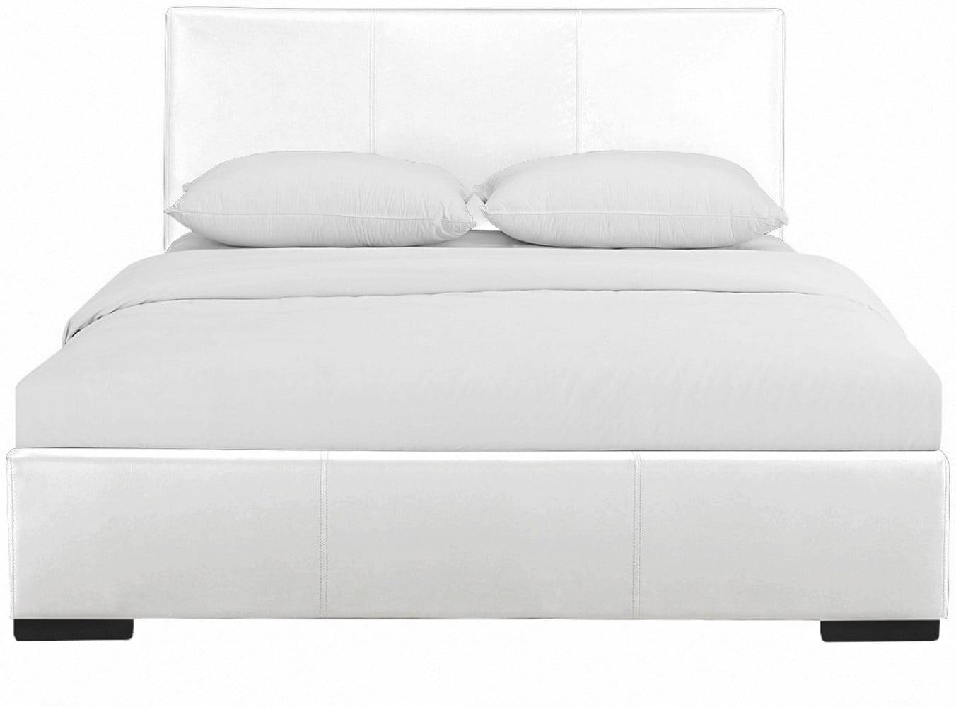 HomeStock Bohemian Bliss King Upholstered Platform Bed with Tufted Headboard and Full Slat Support System-Color:White