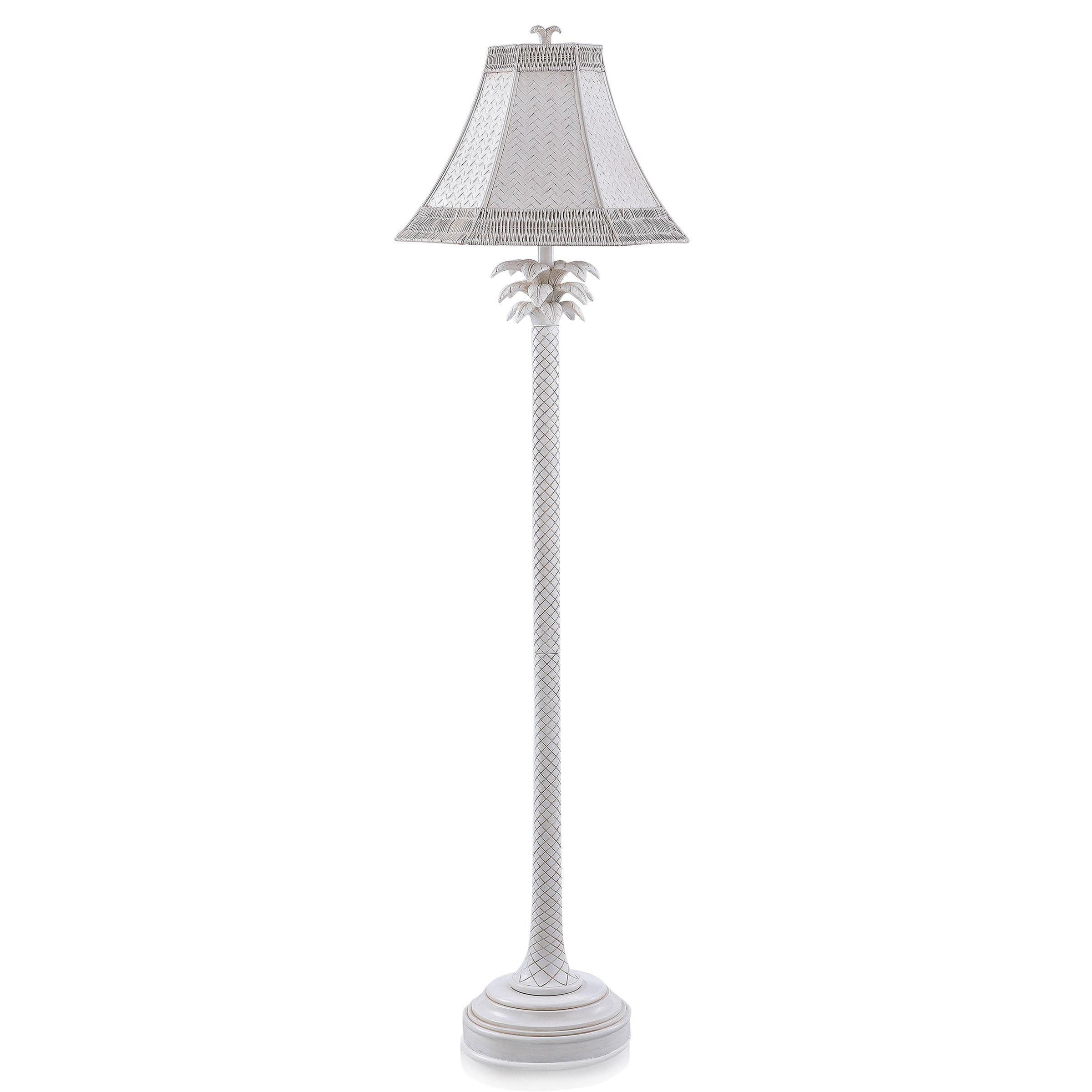 Whitewashed Coastal Palm Floor Lamp with Rattan Shade