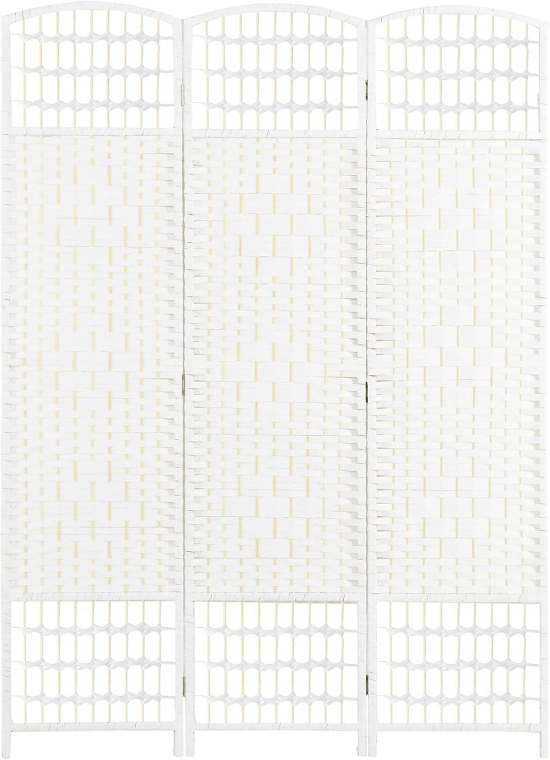 White Wave Fiber Freestanding Partition Wall Divider, 3 Panel Room Separator, Folding Privacy Screen, 5.6'