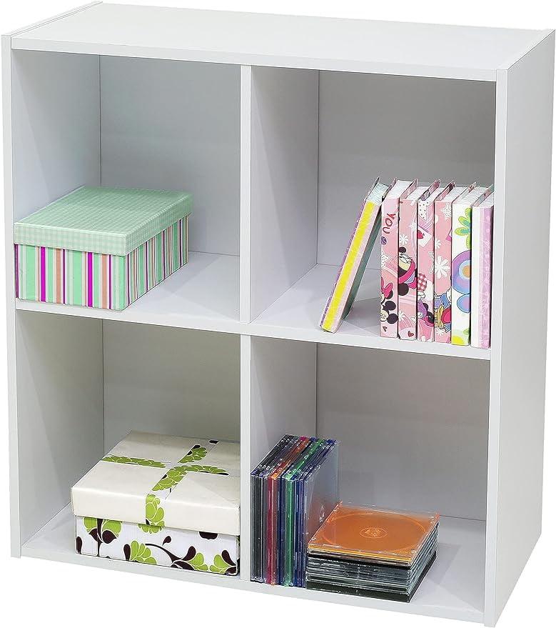 Bright White Wooden 4-Cube Stackable Bookcase for Kids