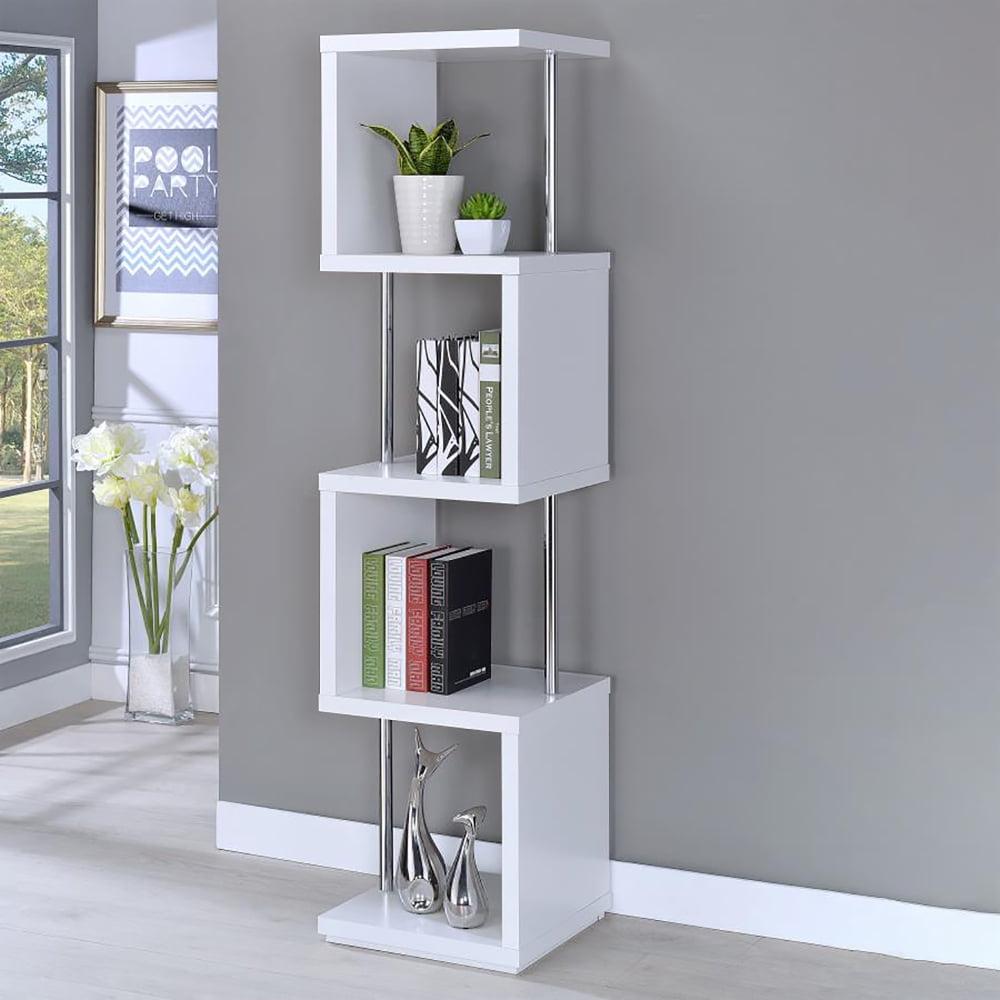 Baxter 4 Shelf Zig Zag Bookcase with Chrome Details - Coaster