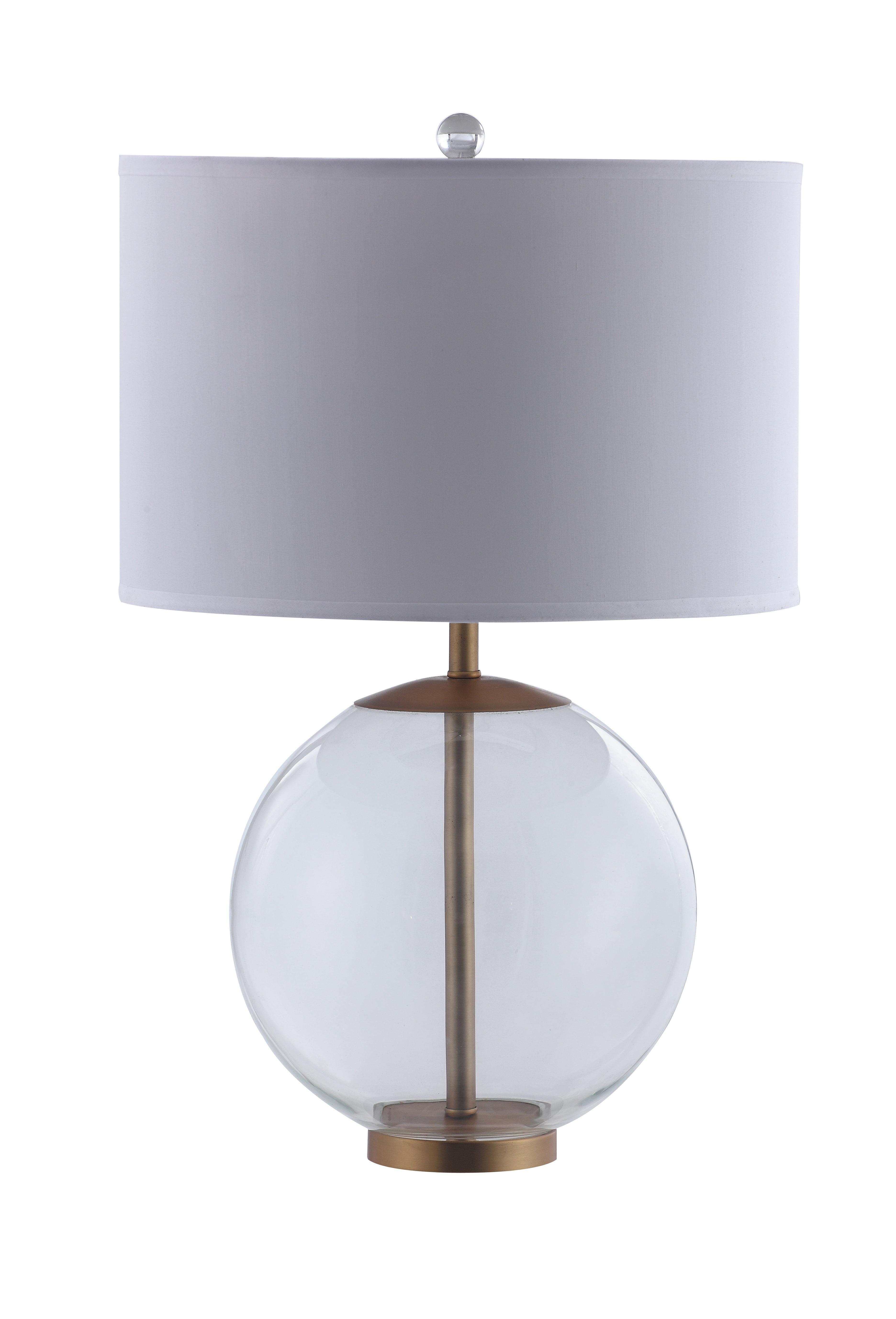 White and Clear Glass Sphere Table Lamp with Brass Accents