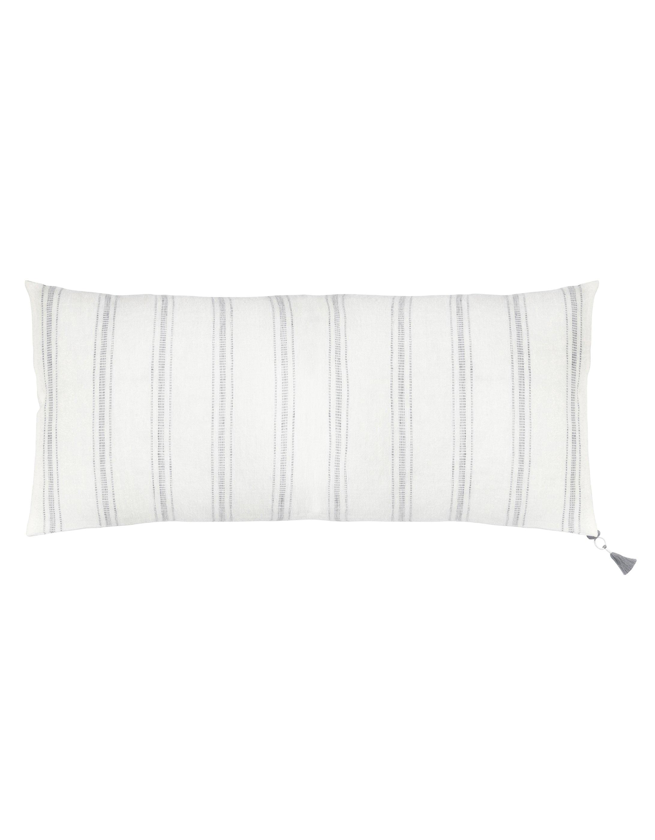 White and Gray Striped Linen Lumbar Pillow with Tassels