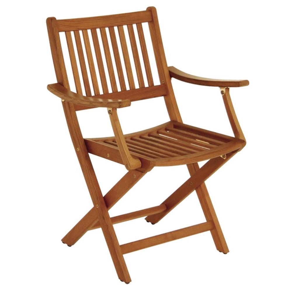 Teak Folding Dining Chair with Arms and Brass Hardware