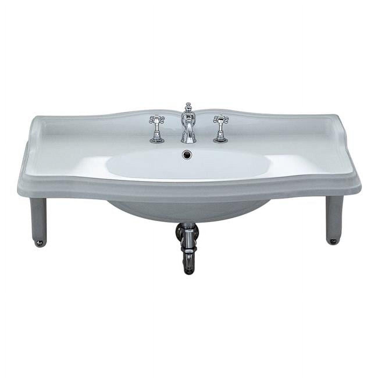 Whitehaus Collection Large Rectangular Wall Mount Basin With Integrated Oval Bowl, Ceramic Shelf Supports and Overflow