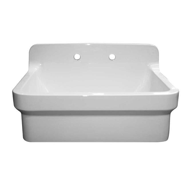 Whitehaus 30" Single Bowl Fireclay Kitchen or Utility Front Apron Sink with High Back Splash & Faucet Drilling