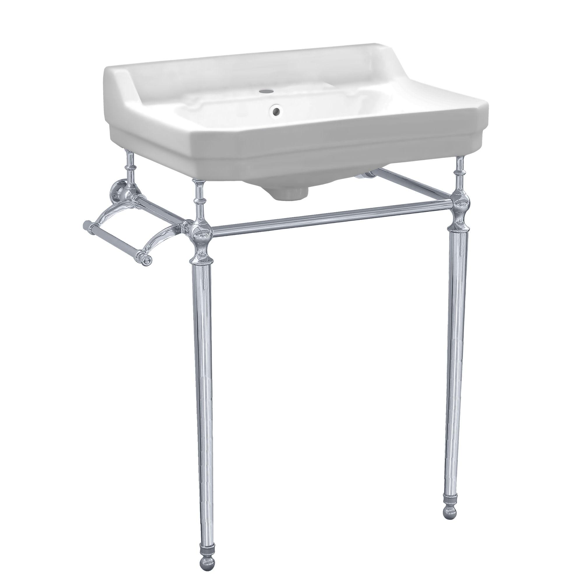 White Ceramic Wall-Mount Console with Chrome Legs and Towel Bar