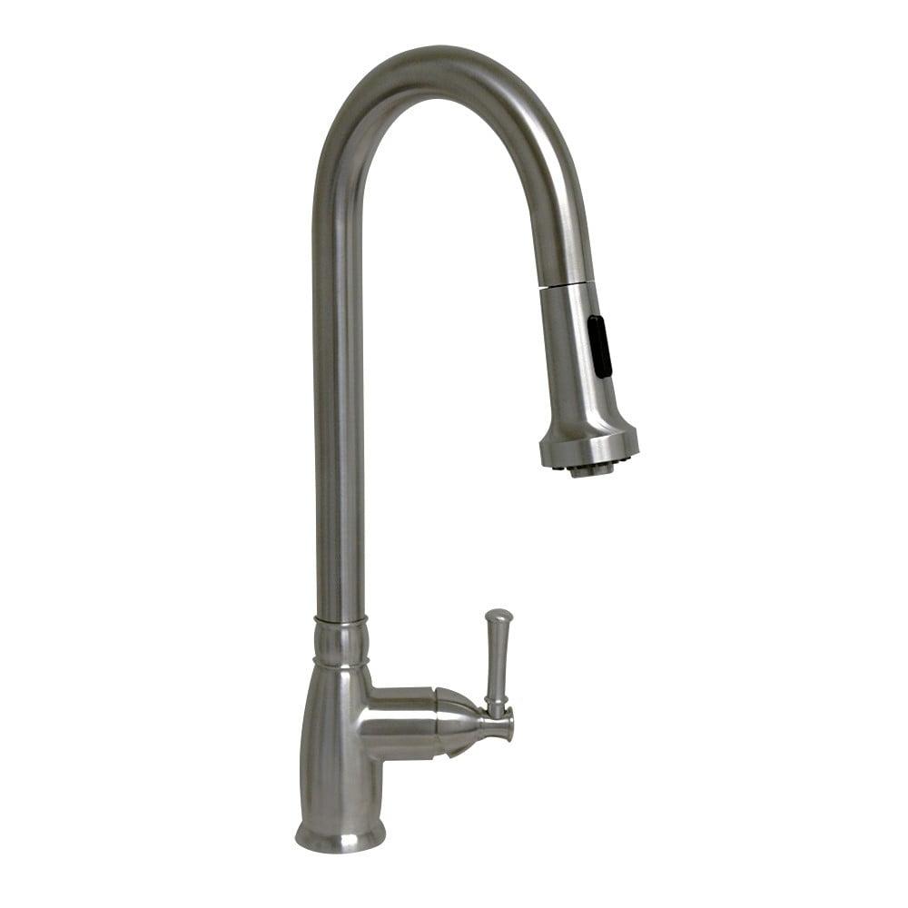 Whitehaus Collection Stainless Steel Single Lever Gooseneck Kitchen Faucet with Pull-down Spray Head
