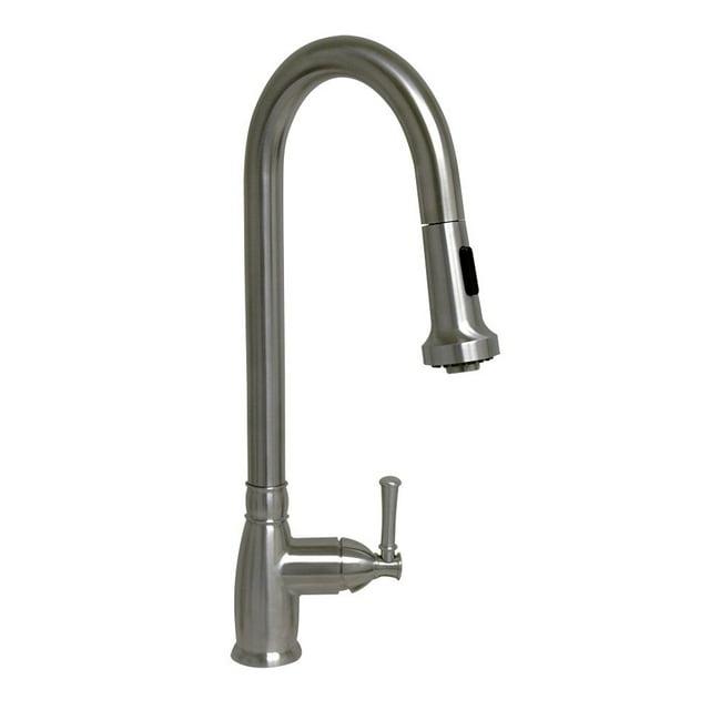 Whitehaus Collection Stainless Steel Single Lever Gooseneck Kitchen Faucet with Pull-down Spray Head