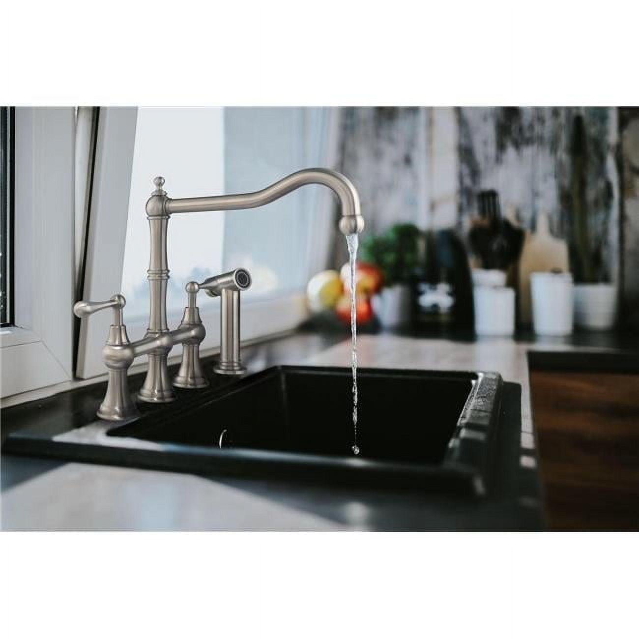Whitehaus Collection Lead-Free Solid Stainless Steel Bridge Faucet with a Long Traditional Spout, Lever Handles and Side Spray