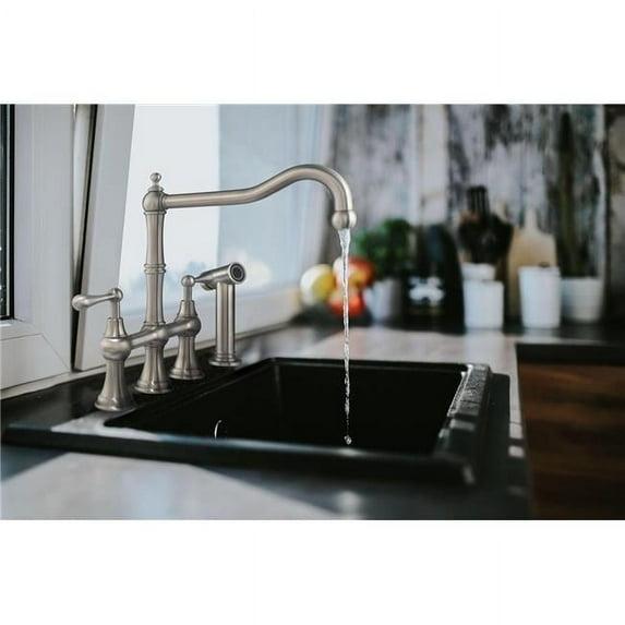 Whitehaus Collection Lead-Free Solid Stainless Steel Bridge Faucet with a Long Traditional Spout, Lever Handles and Side Spray