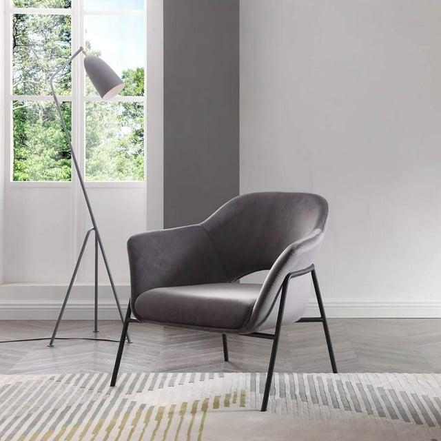 Karla Leisure Armchair, Grey velvet fabric, Sanded Black coated steel frame