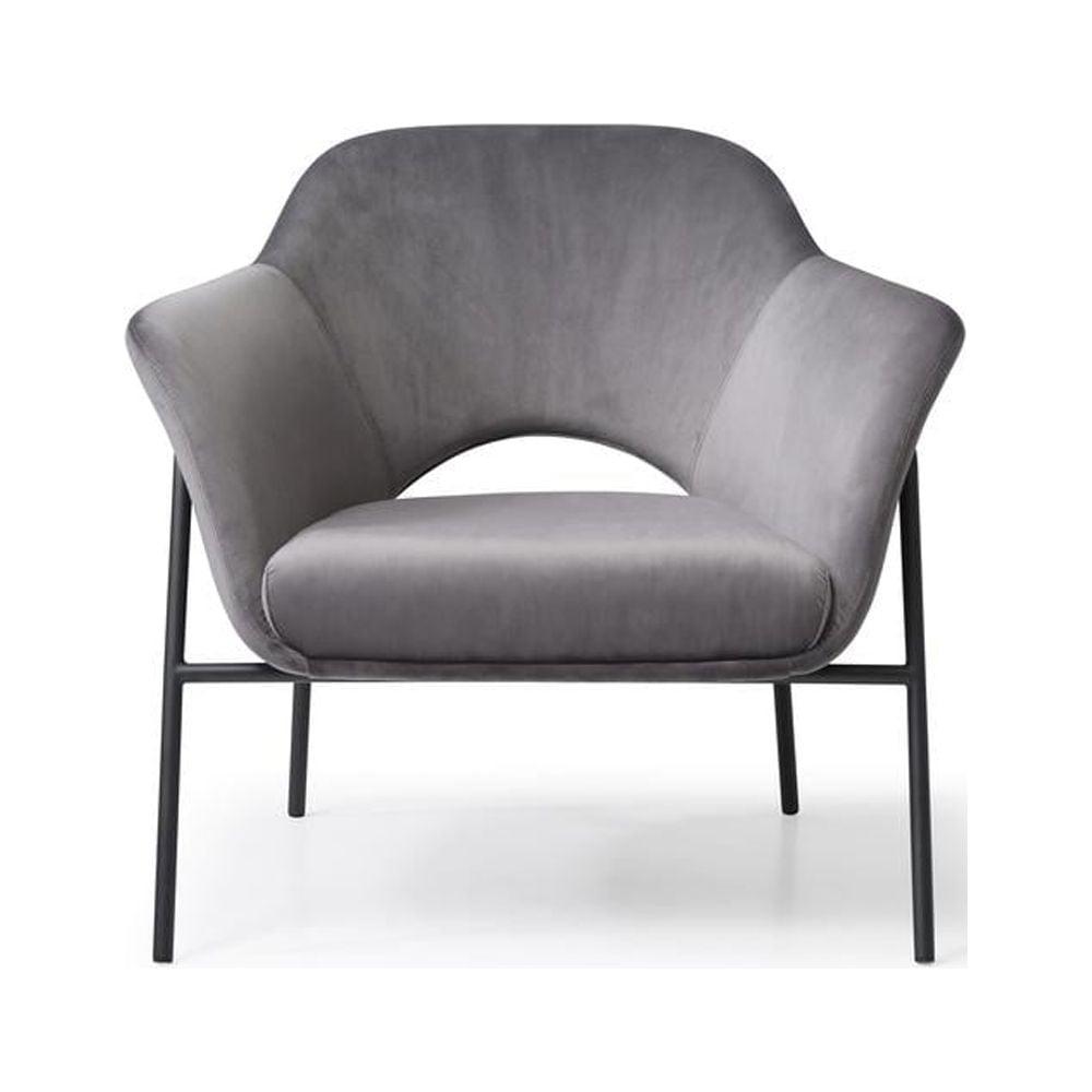 Whiteline Modern Living Karla Leisure Armchair, Grey velvet fabric, Sanded Black coated steel frame