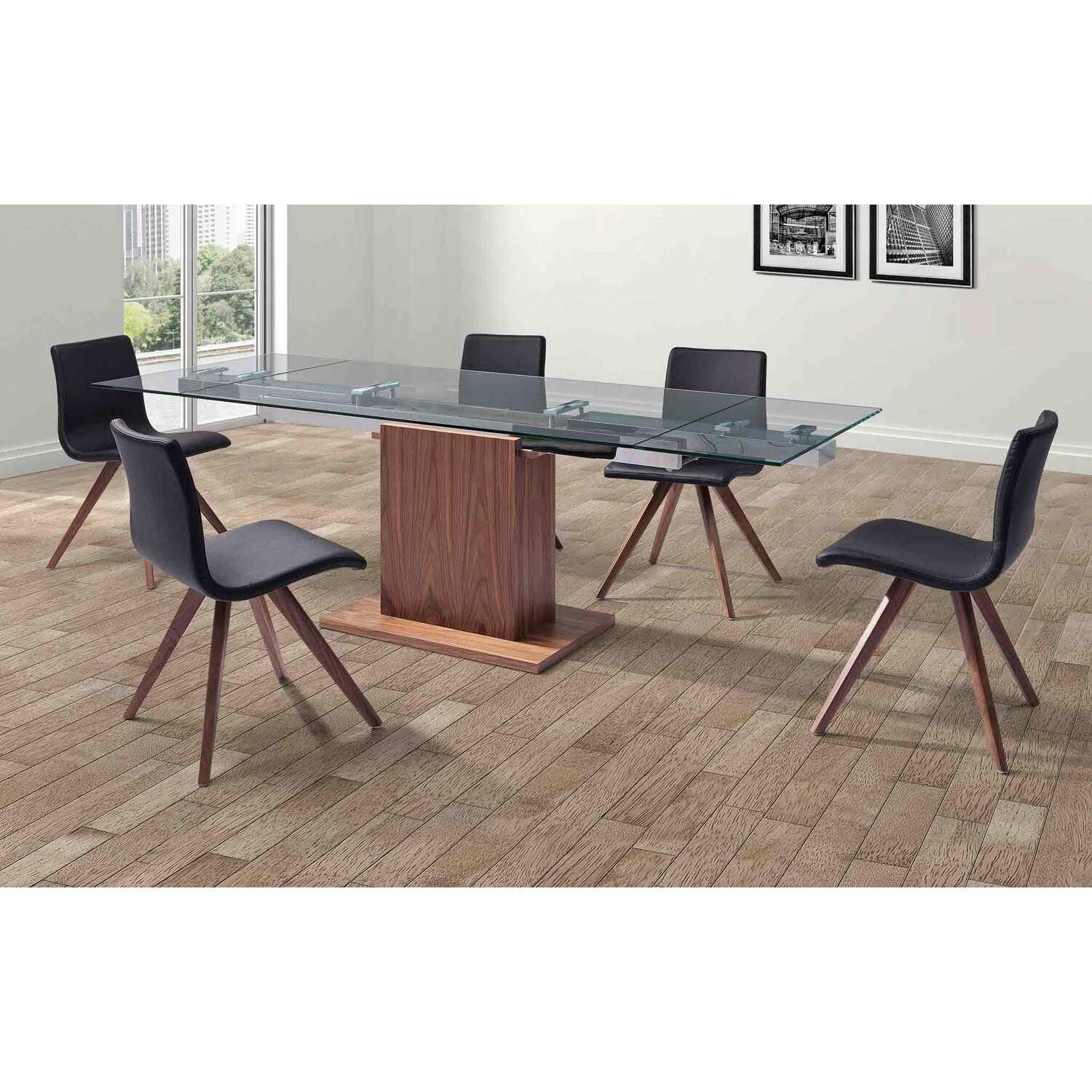 Contemporary Pilastro Walnut & Glass Extendable Dining Table