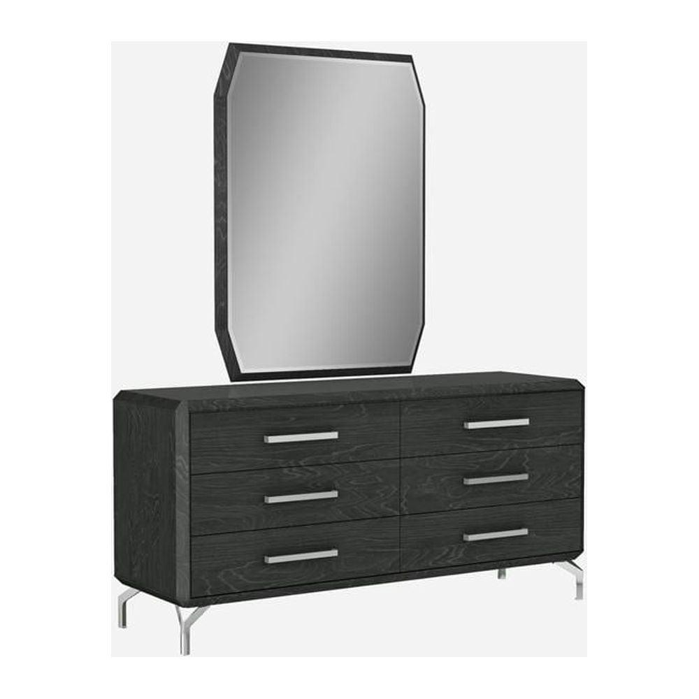 Gray Double Dresser with Soft Close Drawers and Metal Legs