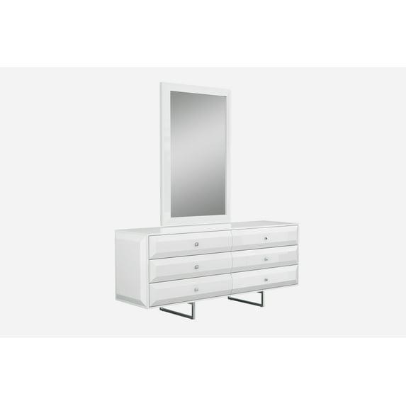Whiteline Modern Living White Abrazo Contemporary High Gloss Lacquer Dresser, Self-Close Drawers